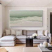 cheap Landscape Paintings-Hand painted Green Texture Sea oil painting handmade Wall Art Large Green Coastal Painting White Ocean Waves 3D Plaster Painting Minimalist Beach oil painting Wall Art painting Living Room Wall Art
