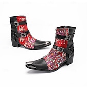 halpa Ensiluokkaiset nahkasaappaat-Miesten punamustat nastakengät – rock-henkinen muotoilu, mukavat ja kestävät, sopivat erinomaisesti rentoon arkeen, katutyyliin ja tapahtumiin