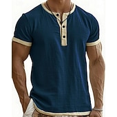 billige Casual T-skjorter for menn-Herre T skjorte Henly-skjorte T-skjorter Kortermet skjorte Kortermet Henley Sommer Vår Fargeblokk Mote Designer Grunnleggende Lapper Feriereise Gate Ut på byen Blå Svart Rosa Topp T-skjorte for menn