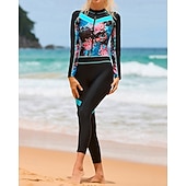 billiga One Pieces Rash Guards-Dam Helkroppsutslagskydd Dykdräkt Surfdräkt i ett stycke Grafisk Färgblockerande med inbyggd BH UV-skydd Magkontroll Långärmad Badkläder Surfing Paddling Snorkelfenor Höst