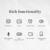 cheap Speakers-K3  Portable Wireless Speaker and Alarm Clock Bass 40-Hour Battery Life Dual-Mode Phone Stand/Bracket TF Card Player -C Dual Speakers Low Power Mode Compatible with Mobile Devices - Black/Whi