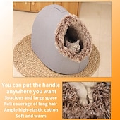 abordables Linge de lit-Lit-niche en peluche pour chats d'intérieur &amp;niche pour petits chiens avec revêtement moelleux, lit amovible auto-chauffant et antidérapant, abri lavable pour chat