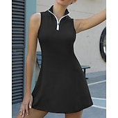 billiga Kvinnors klänning-Dam Solid färg Tennisklänning Sportklänning Snabb tork Elastisk Andningsfunktion Tennis Träning Löpning Dragkedja Klänningar Svart Vit Rosa Tenniskläder