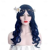 abordables Pelucas de Halloween-Pelucas de cosplay Azul Rizado Pelo sintético Media pelucas Mujer pelucas Para la fiesta