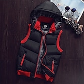 abordables Gilet Puffer pour Homme-Homme Gilet matelassé Gilet Vacances Quotidien Date Mode Occasionnel Automne Hiver Avec Poches Polyester Chaud Confortable Couleur Unie Fermeture éclair À capuche Coupe régulière Noir Rouge Vert