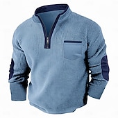 tanie Koszulka z dzianiny waflowej-Męskie Koszulka z goframi Podkoszulek Koszula Henley z waflami Długi rękaw Pół zamek Jesień Jesień i zima Jednokolorowe Niejednolita całość Tradycyjne / Vintage Codzienny Niejednolita całość Kolorowy