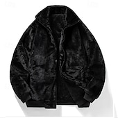 preiswerte Herrenjacken &amp; Herrenmäntel-Herren Winterjacke Fleecejacke Freizeitjacke Urlaub Täglich Thermowarm Tasche Fleece Herbst Winter Einfach Mode Streetwear Stehkragen Regulär Schwarz Braun Jacken