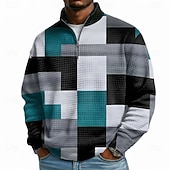 economico Schema Geometrico-Per uomo Geometrico Plaid Felpa Moda Quotidiano Classico Casual Collo alla coreana Zip a un quarto All'aperto Casa Ufficio Lavoro Blu azzurro cielo Rosso Grigio Con zip Autunno Inverno progettista S