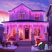 billiga Solsträngljus-Solcellsdrivna vattentäta julispljus 10 meter 400 lysdioder 48 droppar 8-funktions timer fjärrkontroll genomskinlig tråd anslutningsbar ljusslinga innergård balkong träd veranda takfot dekorativa ljus