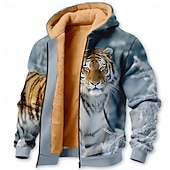 preiswerte Tierdruck-Herren Tiger Fleece Kapuzensweatshirt Jacke Pullover Klassisch Jagd Langarm Rundhalsausschnitt Outdoor Camping Blau Weiß Braun Kaffee Reißverschluss Herbst Winter Designer S M L XL 2XL 3XL