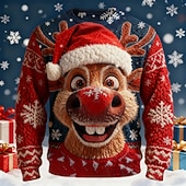 זול סוודרים מכוערים של גברים-סוודר חג המולד המכוער בגדי ריקוד גברים כל אחד דפוס סוודר סוודר סריגים צווארון צווארון יום יומי חופשה יומי Keep Warm שרוול ארוך אביב סתיו חורף שחור אודם פול