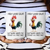  Caneca engraçada para presente: "Posso parecer calmo, mas na minha cabeça já te bicamos três vezes". Caneca de cerâmica para amantes de galinhas, ideal para escritório e casa. Presente divertido.