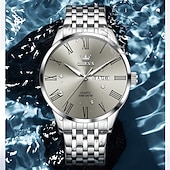 abordables Montres à quartz-La nouvelle montre business pour homme Olevs est dotée d&#039;un affichage lumineux de la date et du jour avec index romains, d&#039;un bracelet en acier, d&#039;une technologie à quartz et d&#039;une élégance