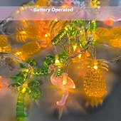 ieftine Fâșii LED-Șnur luminos tropical cu LED-uri, modele de ananas, flamingo, palmieri, luminițe de zână alimentate de baterii AA pentru decorul camerei, iluminat festiv multicolor, iluminat ambiental tematic ideal,