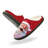 Недорогие Мужские рождественские туфли-Мужские тапочки с принтом Санта-Клауса — праздничное красное лицо Санта-Клауса со светодиодными лампами, уютные плюшевые тапочки для рождественского утра, отдыха и отдыха в праздники