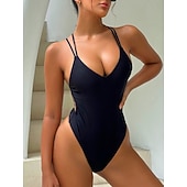 cheap One-piece swimsuits-Women's One Piece Swimsuit Sexy Cutout Monokini Tummy Control High Waist Slim Backless Vacation Beach Wear Solid Color V Neck Sleeveless Bathing Suits