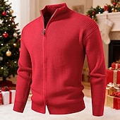 preiswerte Herren Strickjacke-Herren Strickjacke Kurzer Pullover Reißverschluss-Pullover Strickpullover Gerippt Stricken Normale Oberteile Einfach Stehkragen Mode Klassisch Urlaub Alltagskleidung Bekleidung Winter Rote S M L