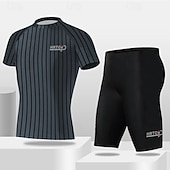 cheap Men's Rash Guard-Men's 2 Piece Rash Guard Surfing Shirt Swimsuit Shorts Stripes UV Sun Protection Quick Dry Short Sleeve Swimwear Beach Water Sports Swimming Summer
