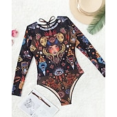 Χαμηλού Κόστους Rash Guards One Pieces-Γυναικεία Προστατευτικά Μαγιό Ολόσωμα μαγιό Γραφική Μπόχο Δίχτυ Προστασία UV Αναπνέει Μακρυμάνικο Μαγιό Σέρφινγκ Παραλία Διακοπές Άνοιξη