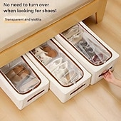 cheap Storage Bags-Foldable Window Shoe Cabinet - Stackable Under-Bed Storage Organizer with Clear Front Compartments, Space-Saving Shoe Rack for Closet, Bedroom, Entryway, Sturdy Construction for Sneakers, Heels, Boots