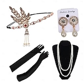 baratos Acessórios e mais-Conjunto Loucos anos 20 Anos 20 Retro Vintage Faixa De Cabelo Estilo Melindrosa Decoração de Cabelo Conjunto de acessórios O Grande Gatsby Menina melindrosa Pena Fantasia Mulheres Natal Carnaval