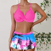 levne Tankiny-Dámské Plavky 2 ks Sukně Plavky Volány Volná záda prázdniny Oblečení na pláž Květinový Do V Bez rukávů Plavky