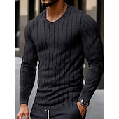 abordables T-shirt en tricot côtelé-Homme T-shirt T-shirt en tricot côtelé Chemise à Manches Longues manche longue Col en V Printemps Automne Hiver Uni Rayé Bande de Fosse Mode Designer Basique Tricot A côtes Vacances Rue Occasionnel