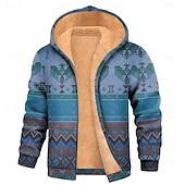 preiswerte Vintage Ethnische Hoodies-Herren Stammes Fleece Kapuzensweatshirt Jacke Pullover Ethnisch Klassisch Vintage-Retro Rundhalsausschnitt Outdoor Camping Blau Braun Reißverschluss Herbst Winter Designer S M L XL 2XL 3XL