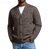 abordables suéter de la rebeca de los hombres-Hombre Pulóveres Chaqueta de Punto Cárdigan Estriado Tejer Tops regulares Botones Plano Escote en Pico Moda Ropa de calle Vacaciones Casual Ropa Otoño Invierno Burdeos Azul S M L