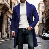 abordables Manteaux &amp; vestes-Homme Manteau d'Hiver Manteau Trench-Coat Long Trench-coat Extérieur Occasionnel Automne Hiver Polyester Chaleur Thermique Vêtements d'extérieur Vêtement Tenue Classique Uni Avec Poches Col à Revers