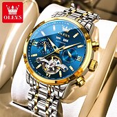 Χαμηλού Κόστους Μηχανικά Ρολόγια-OLEVS Αντρικό Μηχανικό Αυτόματο Ρολόι Πολυτελές Ρολόι Χεριού Σκελετού Διάμετρος 42mm Αδιάβροχο Χρυσό Μπλε Ρολόι Δώρο για άντρες 6740