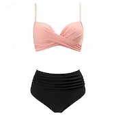 זול טנקיני וביקיני לגלישה-בגדי ריקוד נשים בגד ים מקומט סטים של ביקיני בגדי ים אחיד בגדי ים ורוד בהיר שחור נושם ללא שרוולים - גלישה חוף שחייה קיץ