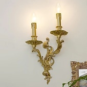 baratos Candeeiros de Parede de interior-Candelabro de parede francês tradicional de luxo em latão esculpido com 2/3 lâmpadas para quarto.