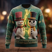 preiswerte Hässliche Pullover für Männer-Hässlicher Weihnachtspullover Herren Schneemann Pullover Strickware Rundhalsausschnitt Lässig Urlaub Täglich Festival 3D-Druck warm halten Langarm Herbst Winter Grün 1# Grün 2# Grün