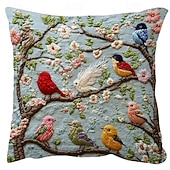 baratos Jogue travesseiros, inserções e capas-Capa de almofada inspirada em pássaros da primavera, com estampa plana 2D, estilo moderno, bordado em um lado, fechamento com zíper, tecido de poliéster, capa de almofada decorativa para casa.