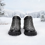 baratos Inverno e botas de neve-Botas masculinas pretas impermeáveis e sem cadarço – isolamento térmico com pele sintética macia, perfeitas para uso no inverno e passeios casuais