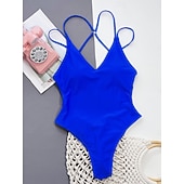 cheap One-piece swimsuits-Women's One Piece Swimsuit Sexy Cutout Monokini Tummy Control High Waist Slim Backless Vacation Beach Wear Solid Color V Neck Sleeveless Bathing Suits
