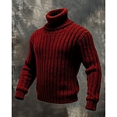 economico maglione pullover da uomo-Per uomo Felpa Maglione Maglione a maglia A Coste Maglia Top Regolari Lavorato a maglia Tinta unica Dolcevita Moda Streetwear Casuale Abbigliamento quotidiano Abbigliamento Autunno Inverno Nero Rosso