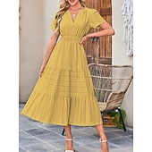 ieftine Rochie albă-Pentru femei Rochie Maxi Rochie A line Casual Zilnic Fit regulat Simplu Manșon scurt În V Albastru piscină Alb Galben Roșu-aprins Vară Primăvară