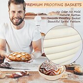 olcso Konyhai készlet-kovászos kezdőkészlet tartalmaz egy 23 cm-es kört &amp;25 cm-es ovális banneton kenyérkelesztő kosár kenyérsütővel, tésztakaparóval, tésztakeverővel, szilikonkefével és szűrővel