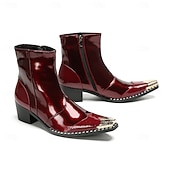 Χαμηλού Κόστους Premium Δερμάτινες Μπότες-ανδρικά γυαλιστερά κόκκινα δερμάτινα μποτάκια μέχρι τον αστράγαλο – κομψά γυαλιστερά με άνετο, στιβαρό τακούνι, κομψή επιλογή για χριστουγεννιάτικες εκδηλώσεις