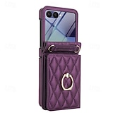 levne Pouzdra pro Samsung-telefon Carcasă Pro Samsung Galaxy Z Flip 7 Z Flip 6 Z Flip 5 Z Flip 4 Z Flip 3 Flip Cover a chránič obrazovky Držák na prsteny Nárazuvzdorné Retro PU kůže