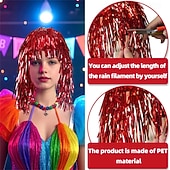 abordables Pelucas de carnaval-Peluca de carnaval 2026 Rubio Rosa Rojo Rizado Media Peluca sintética para festival Carnaval Desfile Cabello para disfraz de cosplay para Mujer