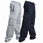 abordables Fret-Paquets multiples 2 pièces Homme Bleu marine + noir Jogging Cargo Pantalons Cordon de serrage Taille Élastique Uni Vacances Tenue quotidienne Polyester Printemps