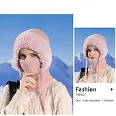 cheap Warm&amp;Heated Collection-3-in-1 Beanie Hat Neck Warmer Face Cover Women Outdoor Knitted Hat with Fleece Lined Face Mask and Neck Warmer All-in-One Beanie for Cycling Hiking Winter Cold Weather Warm Headwear