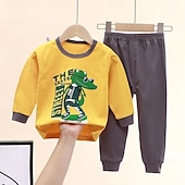 billiga Pyjamas-Småbarn Pojkar 2 delar Pyjamasset Långärmad Z17 Z29 Z13 Ensfärgat Djur Vår Höst Förtjusande Hem 7-13 år
