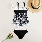 economico Tankini-Per donna Costumi da bagno Due pezzi Birichino Costume da bagno Senza schiena Vacanza Vintage Floreale Grafico Scollo a V Senza Maniche Costumi da bagno