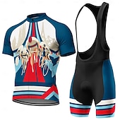 Χαμηλού Κόστους Ανδρικά σύνολα ένδυσης-Ανδρικά Φανέλα ποδηλασίας Αθλητική φανέλα και σορτς ποδηλασίας Κοντομάνικο Ποδηλασία Βουνού Ποδηλασία Δρόμου Καλοκαίρι Άνοιξη Θαλασσί Κινούμενα σχέδια Γεωμετρικό Ποδήλατο