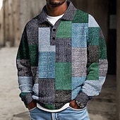 economico Polo geometrica da uomo-Per uomo Blocco di colori Polo Testurizzato Manica Lunga Magliette polo Bavero Casual Scuola Athleisure Abbigliamento quotidiano Stampa 3D Primavera Autunno Inverno Blu Rosso Viola