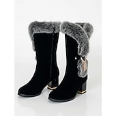 Χαμηλού Κόστους Χερευτές και χειμερινές μπότες-γυναικείες μπότες στη μέση της γάμπας με διακοσμημένο με γούνα από λευκό δέρμα με φερμουάρ στο πλάι, γούρι με φούντα και μπλοκ τακούνι για χειμερινή μόδα και εξωτερική χρήση